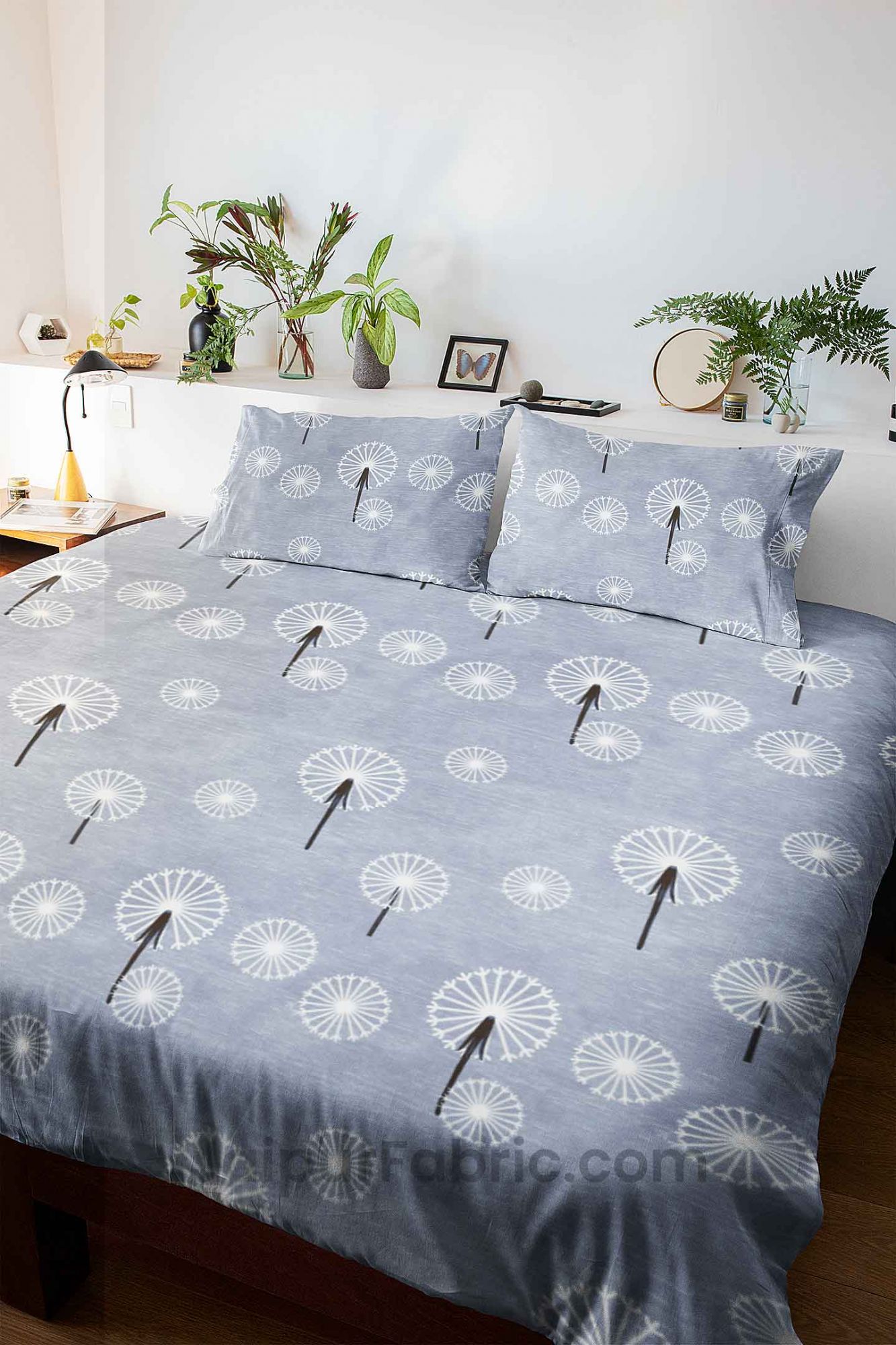 Pastel Grey Dandellions Super Soft King Size Double BedSheet