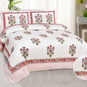 Pink Rajasthan Royal Super Fine Cotton Block Print King Size Bedsheet