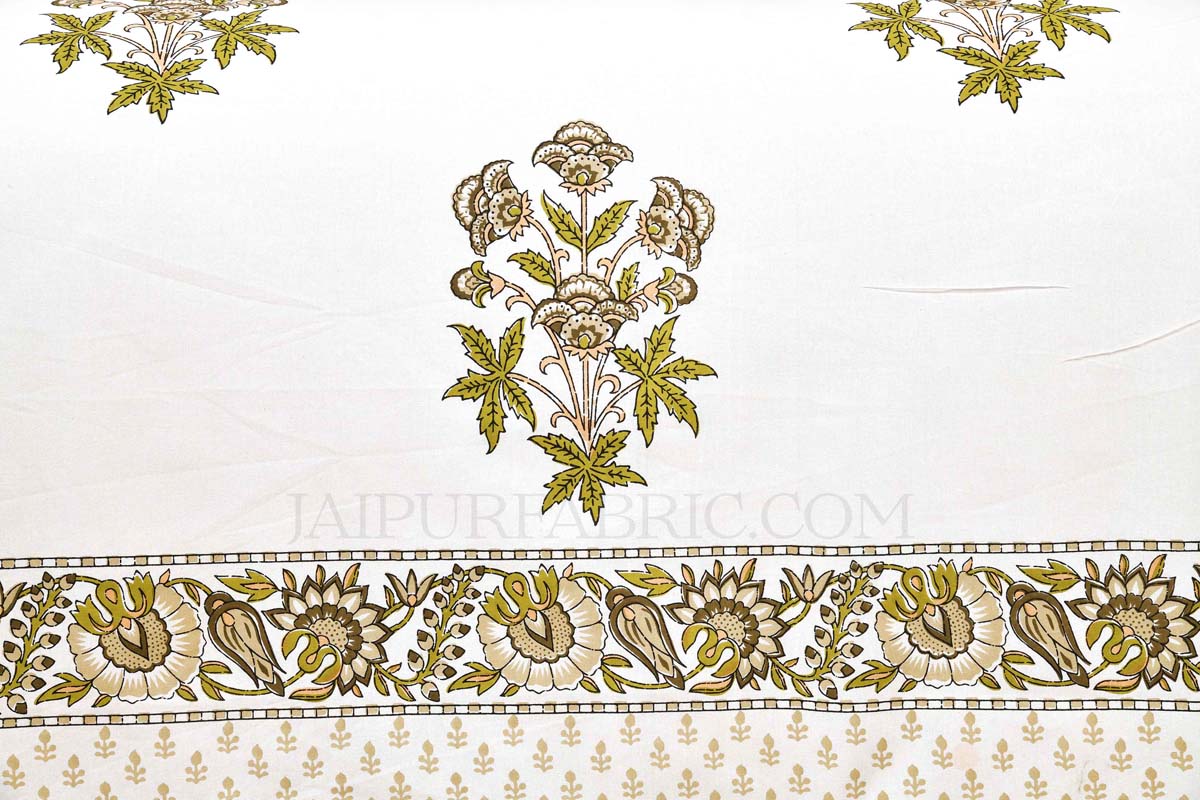 Green Rajasthan Royal Super Fine Cotton Block Print King Size Bedsheet