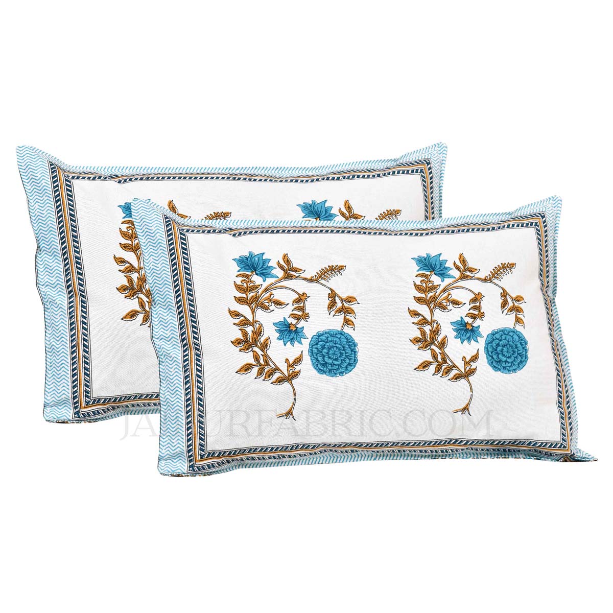 Arctic Blue Cherry blossom Super Fine Cotton Block Print King Size Bedsheet