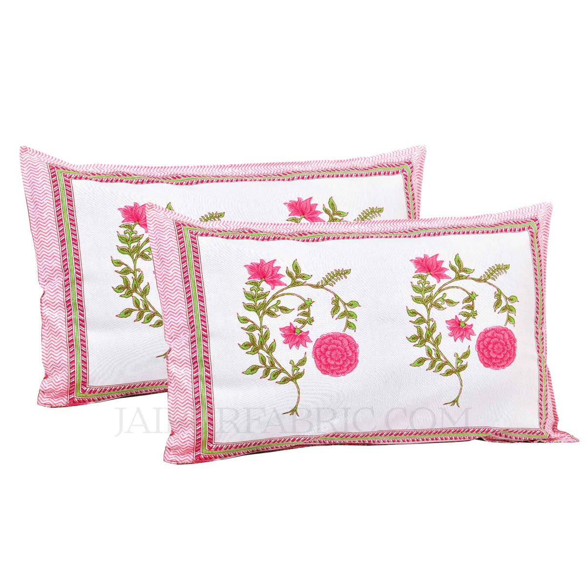 Rani Pink Cherry blossom Super Fine Cotton Block Print King Size Bedsheet