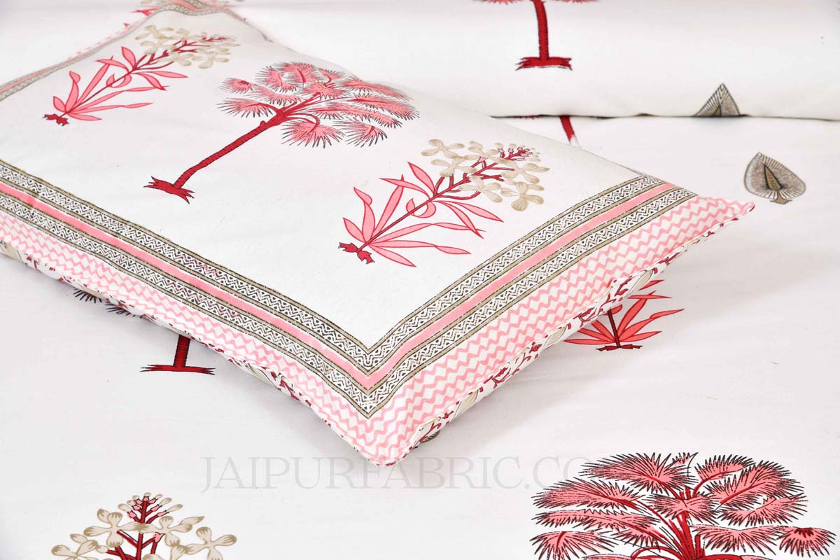 Pink Palm Tree  Super Fine Cotton Block Print King Size Bedsheet
