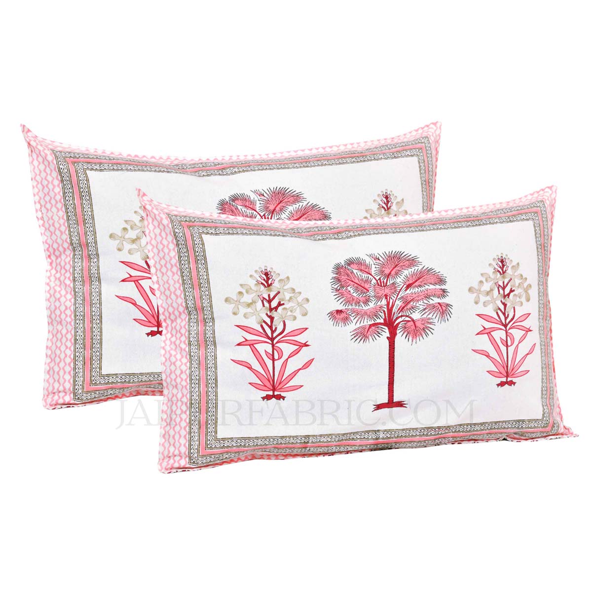 Pink Palm Tree  Super Fine Cotton Block Print King Size Bedsheet