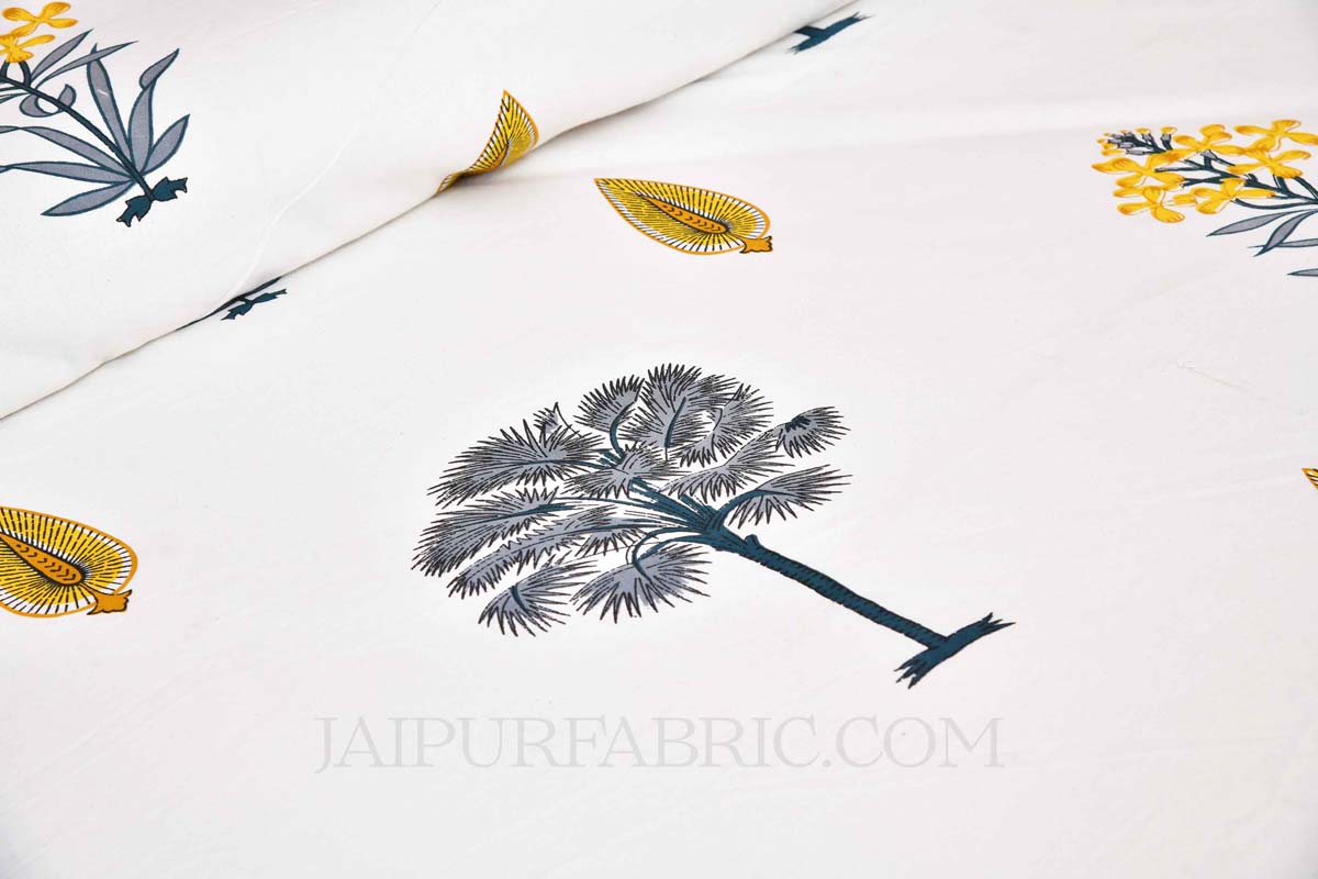 Golden Palm Tree Super Fine Cotton Block Print King Size Bedsheet
