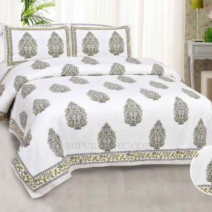 Green Mughal Jaal Super Fine Cotton Floral Block Print King Size Bedsheet