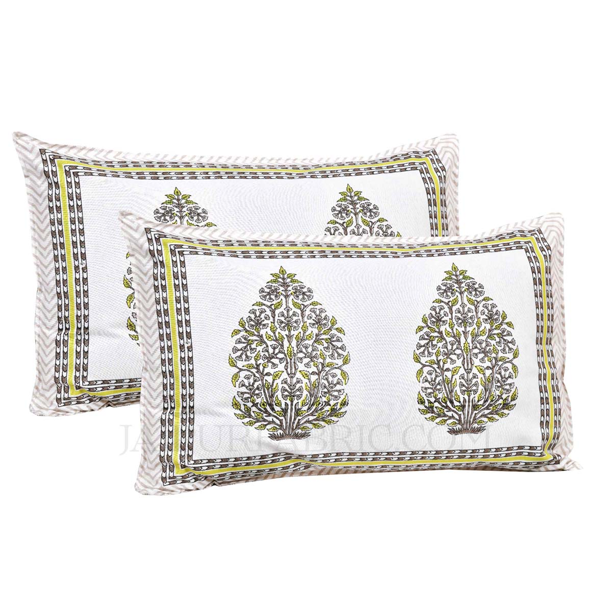 Green Mughal Jaal Super Fine Cotton Floral Block Print King Size Bedsheet