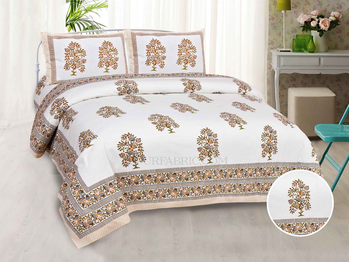 Brown Jaipur Heritage Block Print Super Fine Cotton King Size Bedsheet