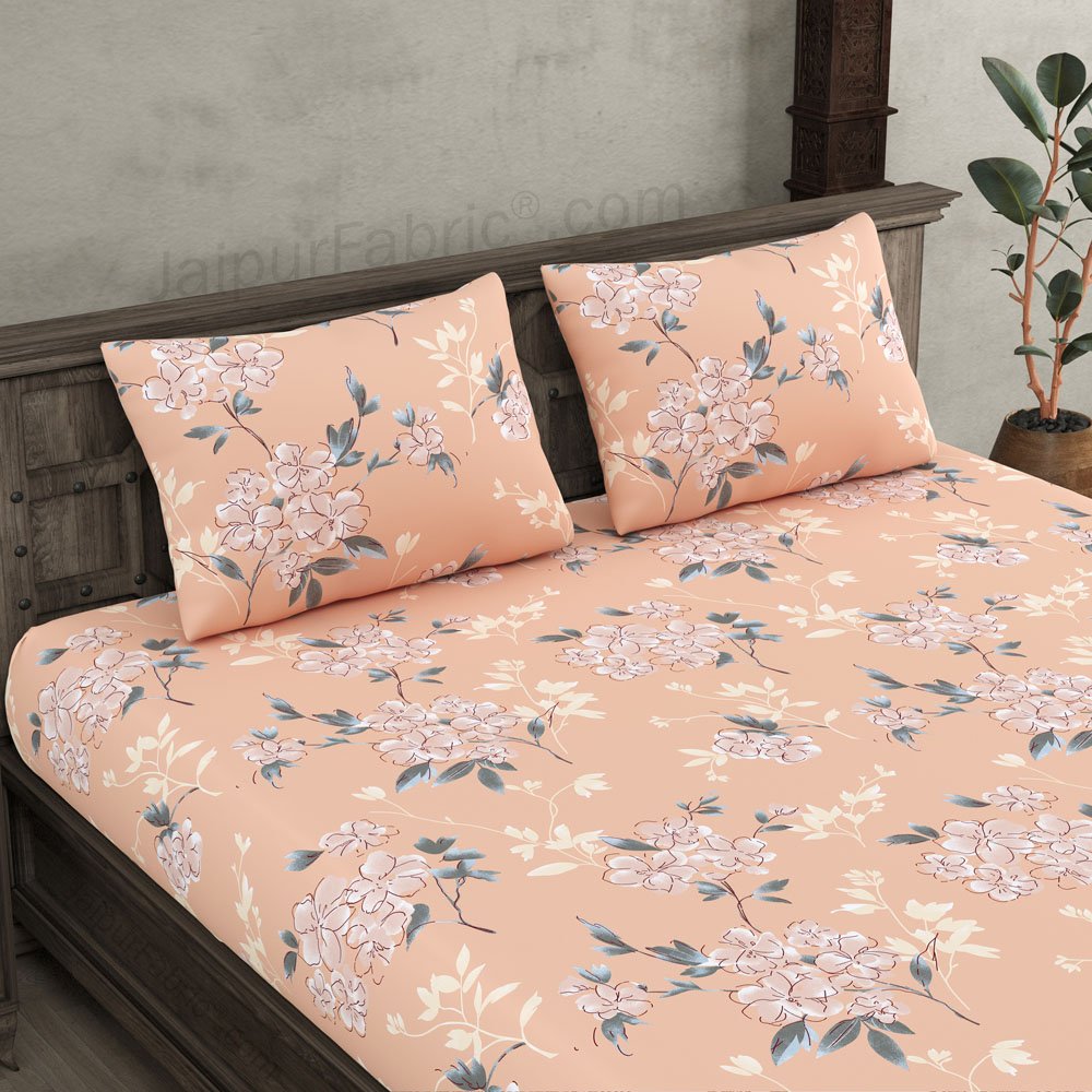 Tropical Floral Peach King Size BedSheet