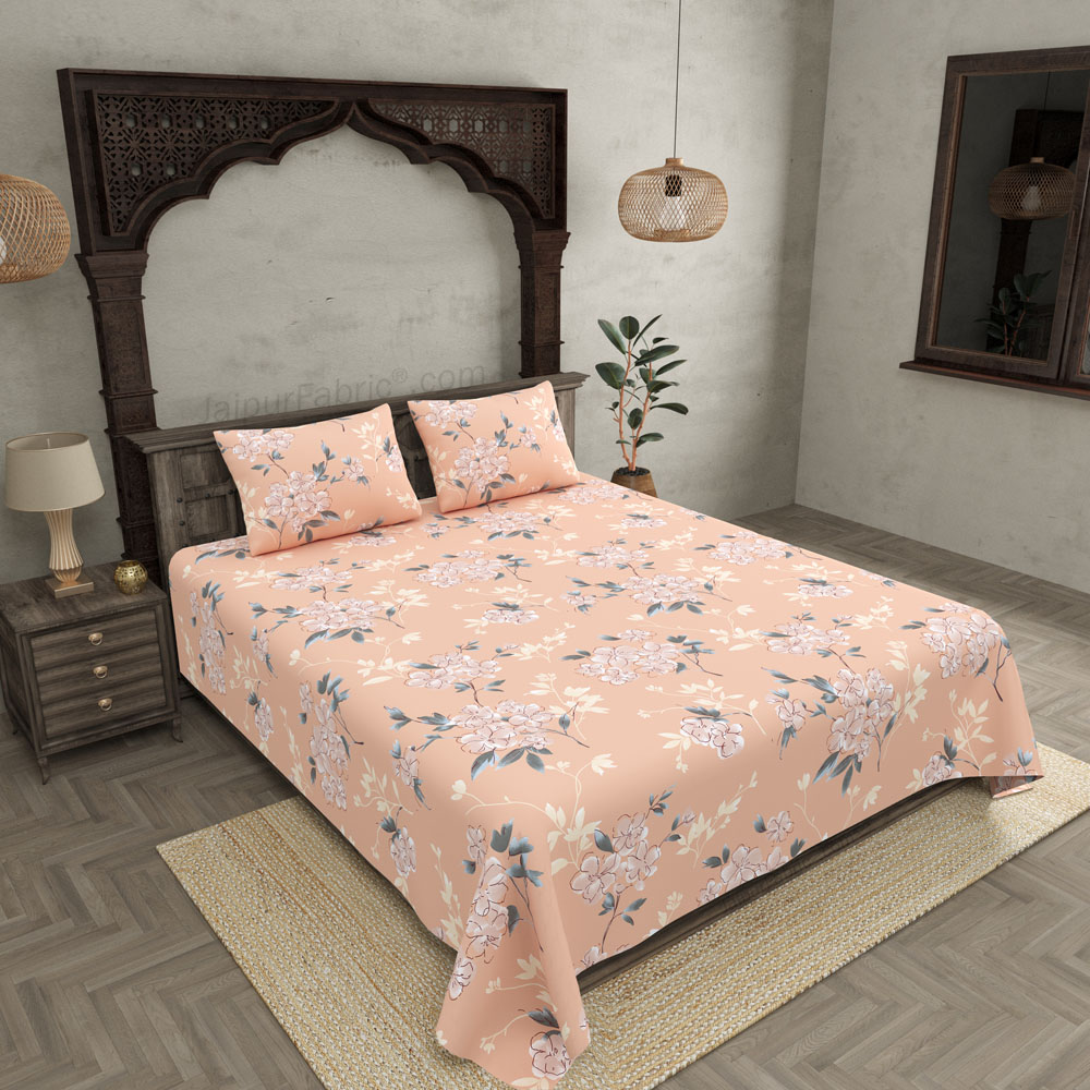 Tropical Floral Peach King Size BedSheet