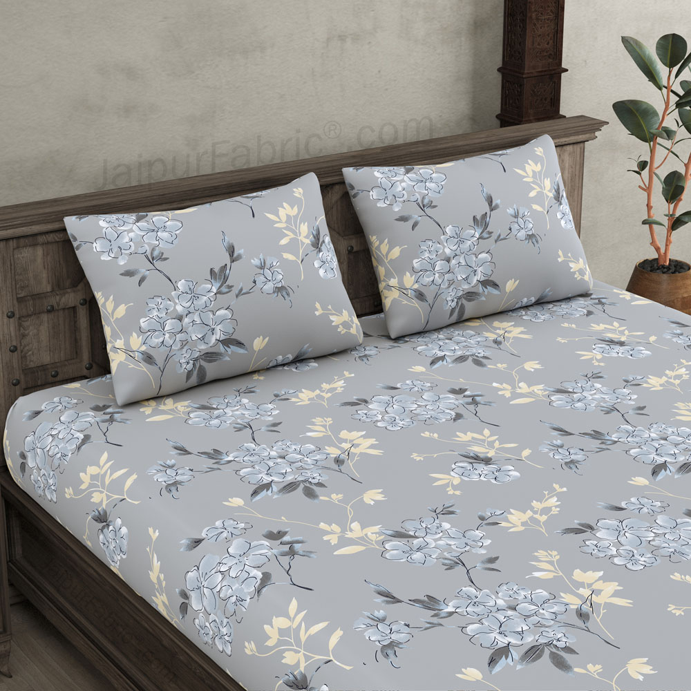 Tropical Floral Blue King Size BedSheet