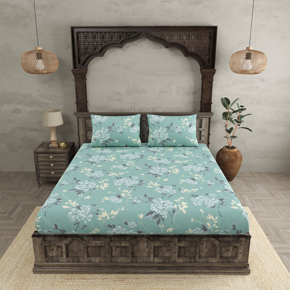 Tropical Floral Green King Size BedSheet