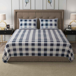 Checkered Grey Cotton King Size King Size Double Bedsheet