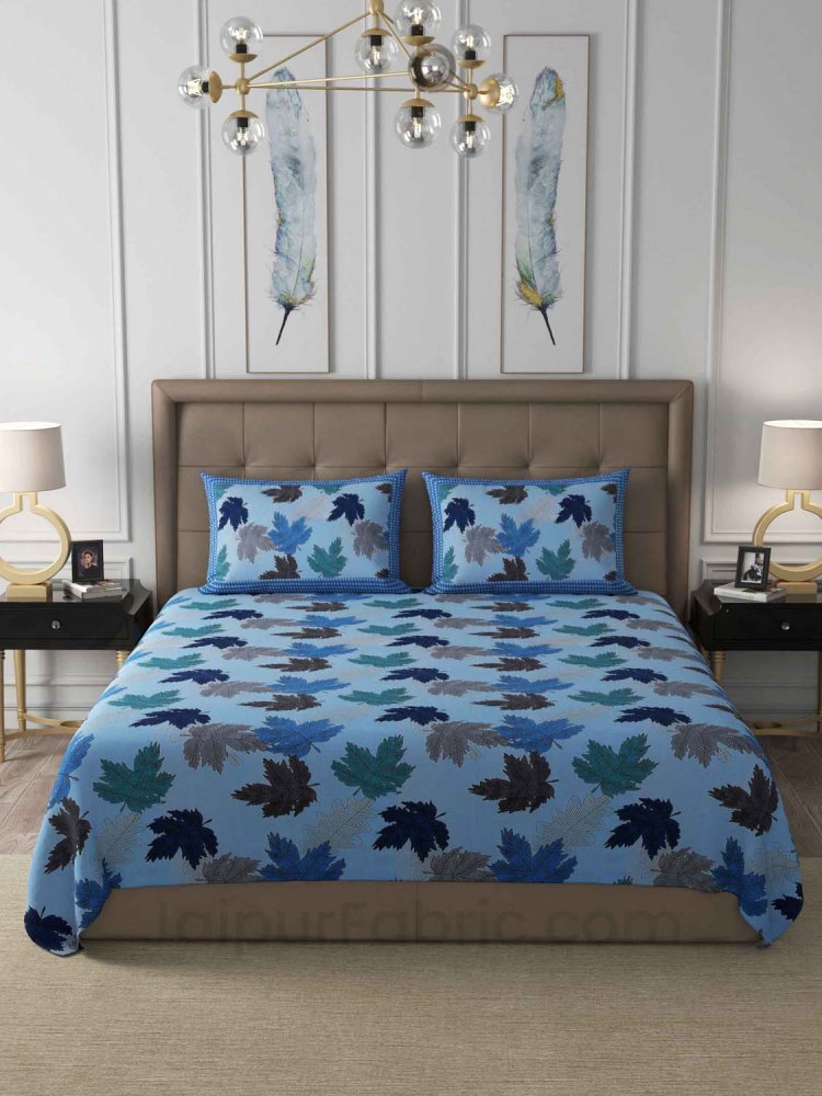 Maple Blue Cotton King Size Double Bedsheet