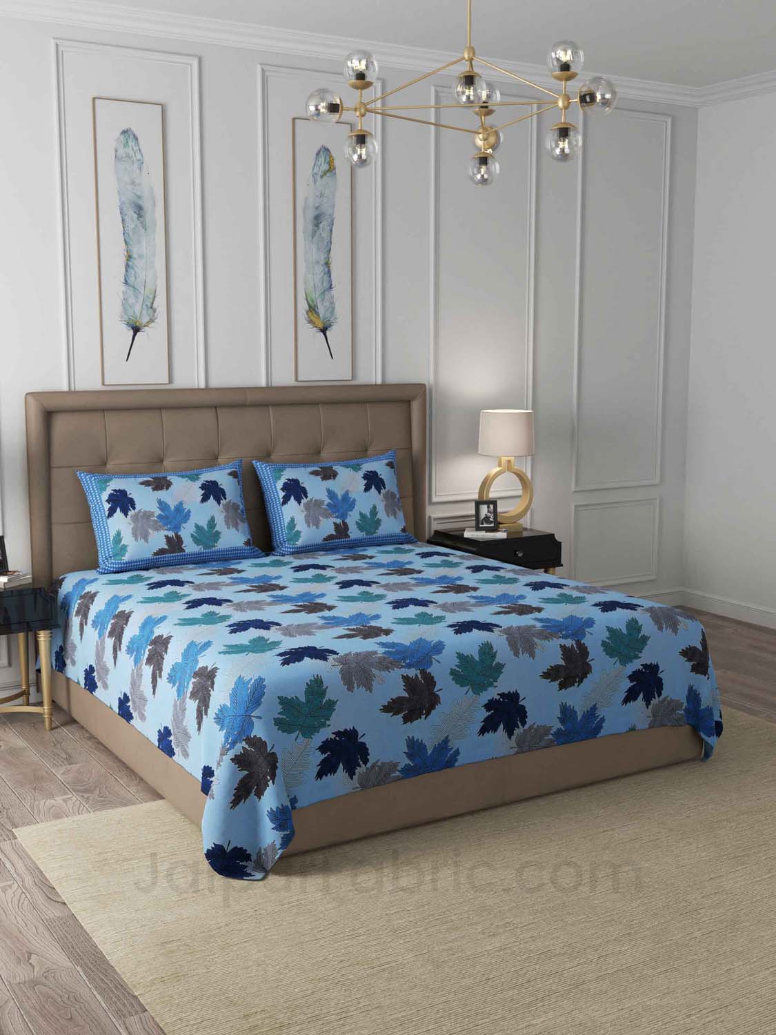Maple Blue Cotton King Size Double Bedsheet
