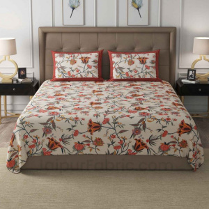 Red Floral Cotton King Size Double Bedsheet