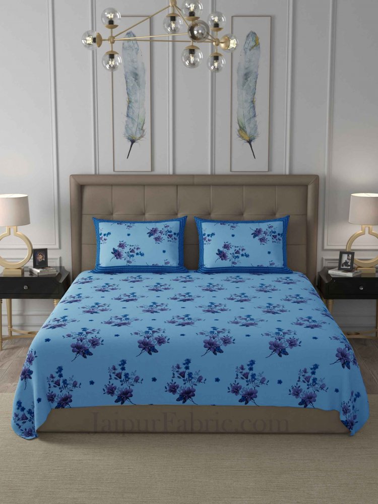 Blue Flowers Cotton King Size Double Bedsheet