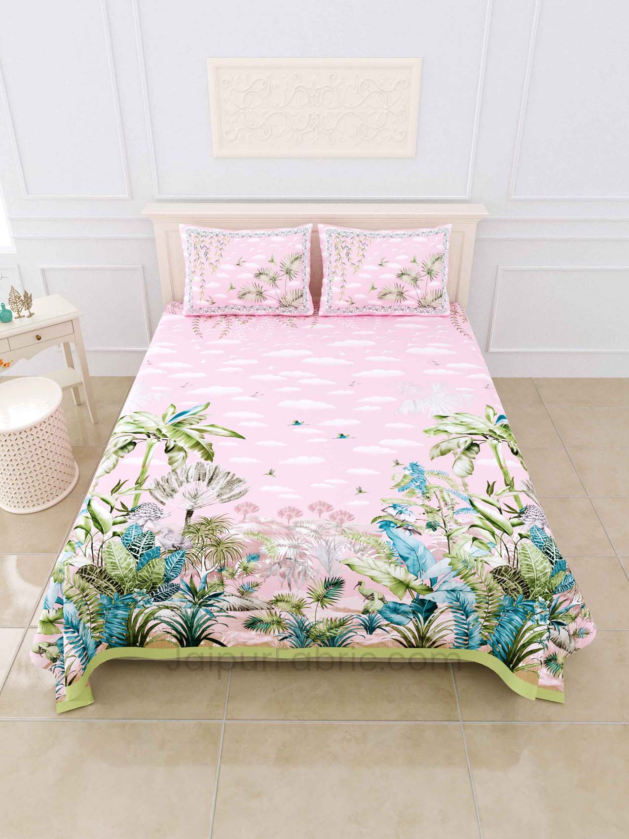 Cyperus Pink Digital Print Luxury Cotton King Size Bedsheet