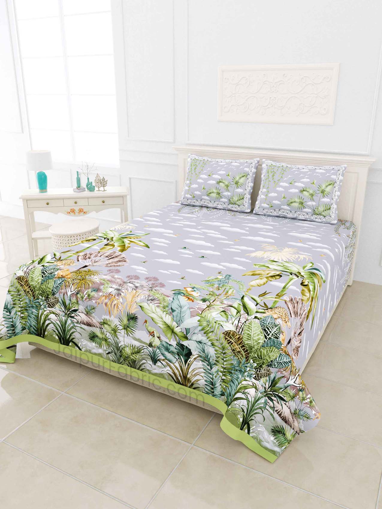 Cyperus Green Digital Print Luxury Cotton King Size Bedsheet