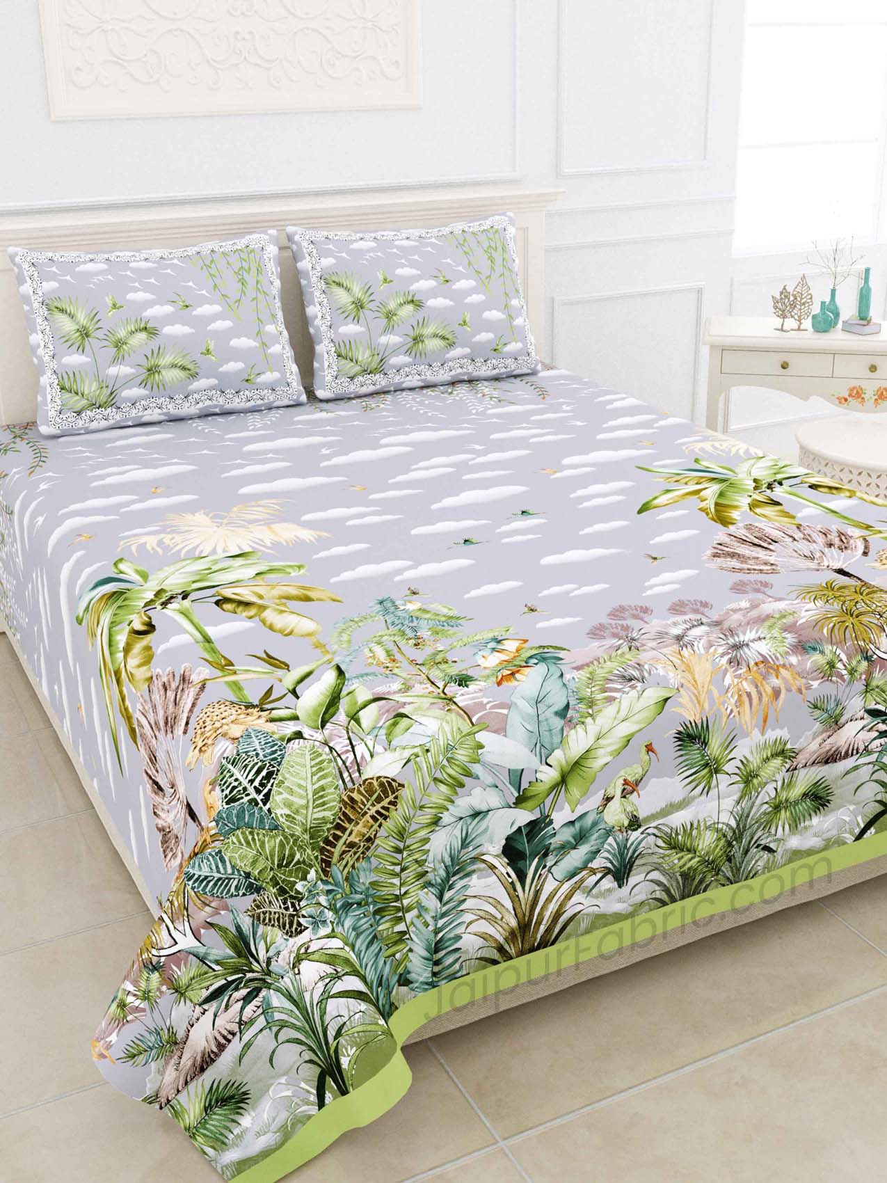 Cyperus Green Digital Print Luxury Cotton King Size Bedsheet