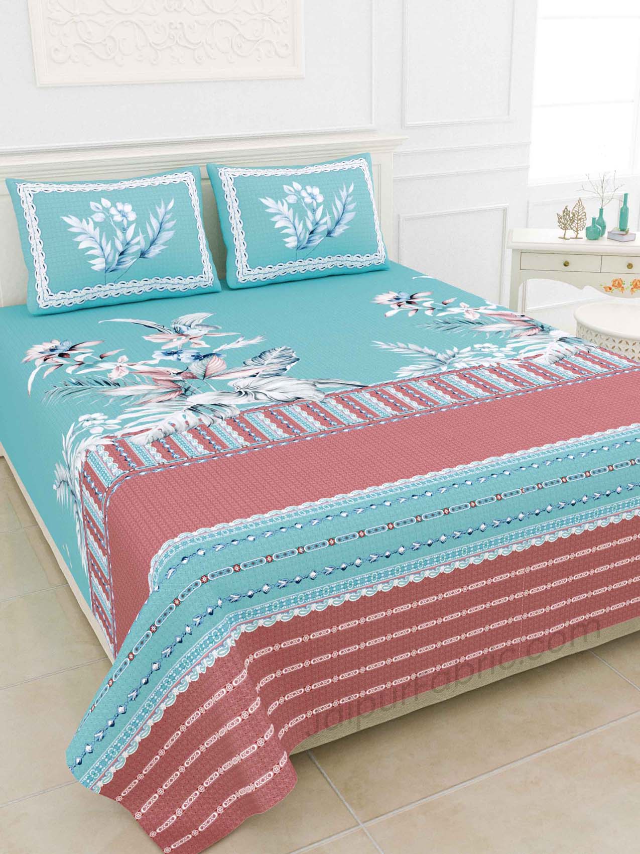 Oasis Spanish Digital Print Luxury Cotton King Size Bedsheet