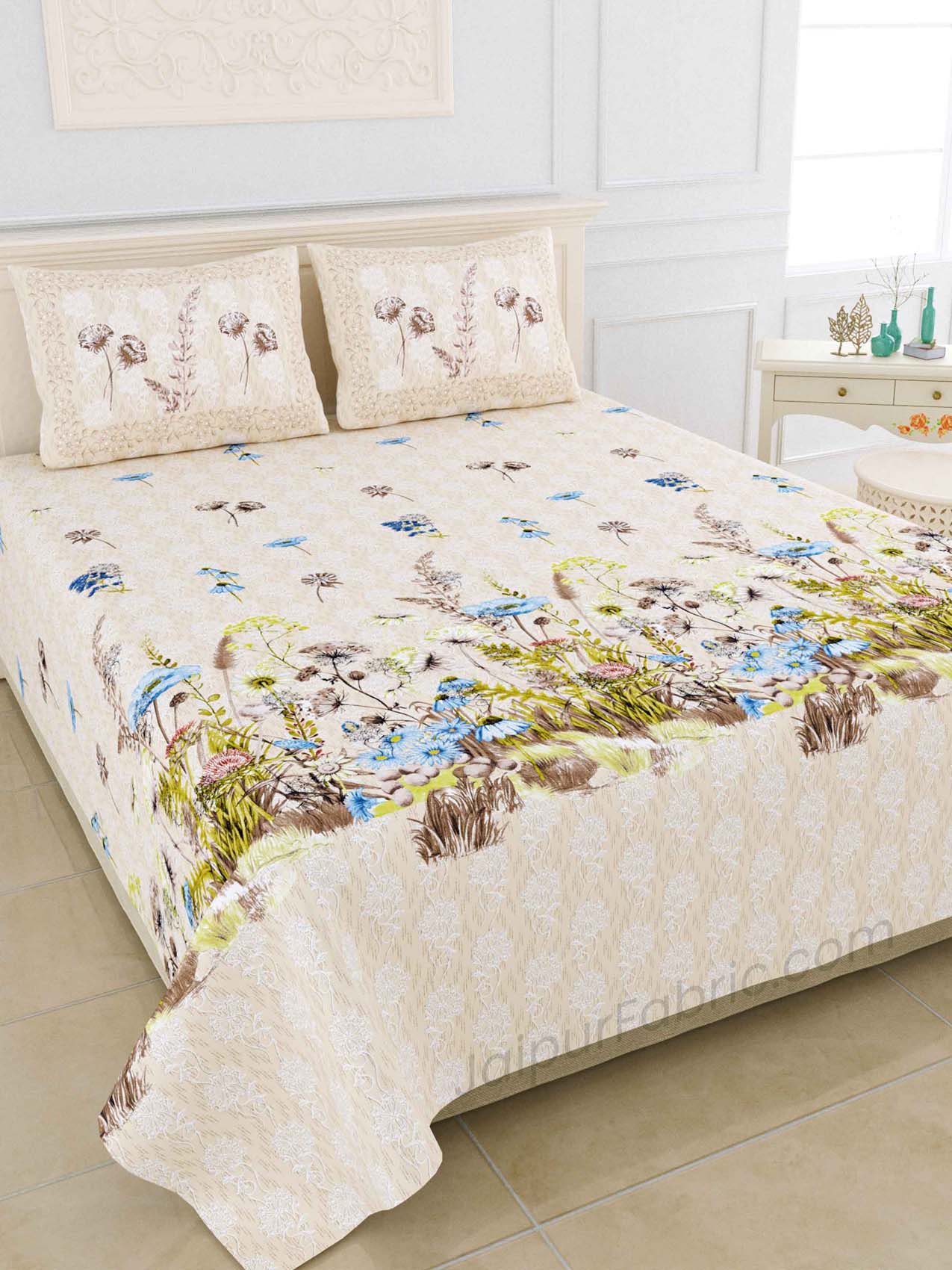 Flora Land Digital Print Luxury Cotton King Size Bedsheet