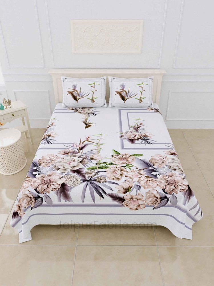 Dreamy AshGrey Digital Print Luxury Cotton King Size Bedsheet