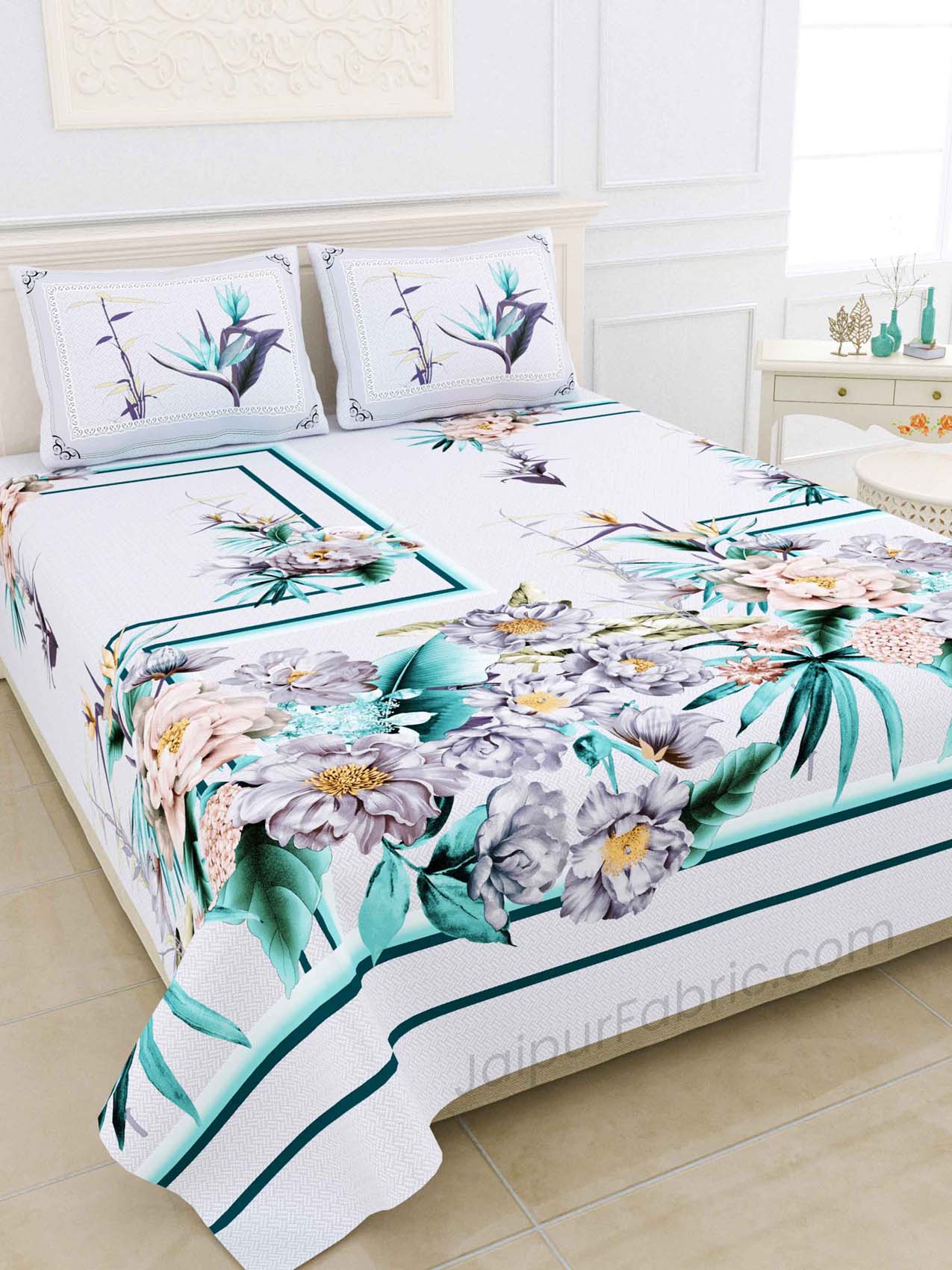 Dreamy SeaGreen Digital Print Luxury Cotton King Size Bedsheet