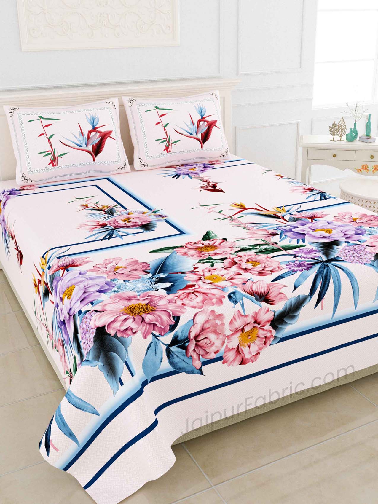 Dreamy MultiColor Digital Print Luxury Cotton King Size Bedsheet