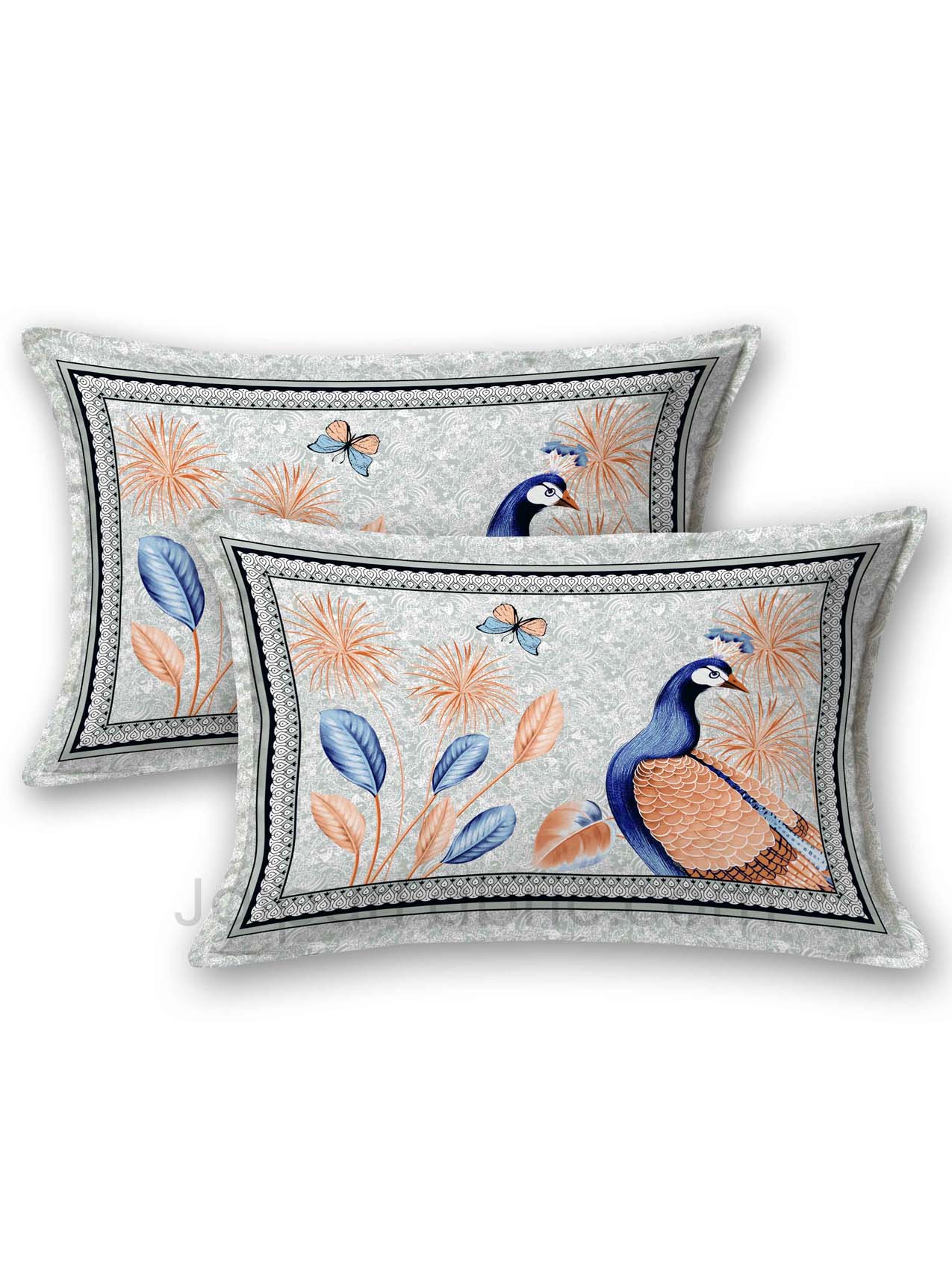 Peacock Blue Digital Print Luxury Cotton King Size Bedsheet