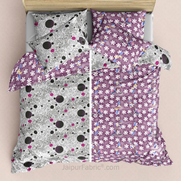 Two in One Reversible KingSize BedSheet Polka Floral with 4 pillow covers