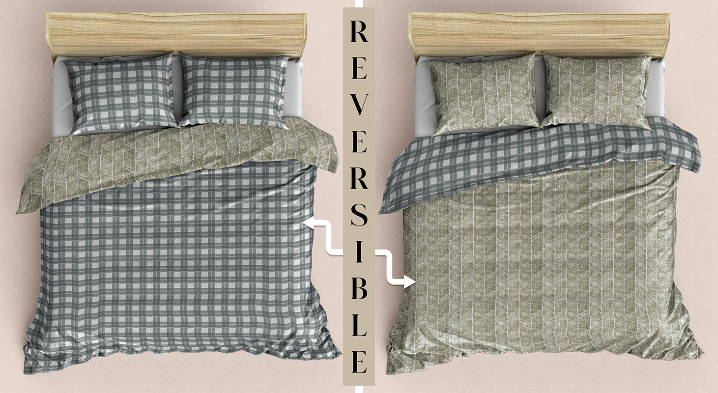 Two in One Reversible KingSize BedSheet Linear Checks with 4 pillow covers