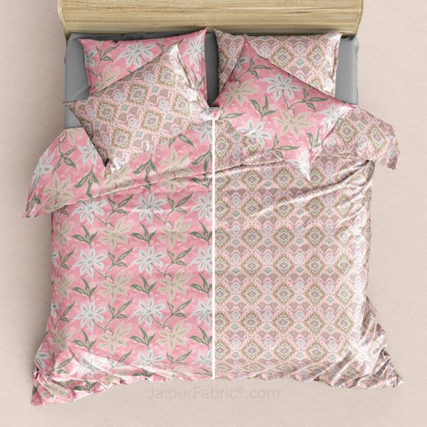 Two in One Reversible KingSize BedSheet Peach Love with 4 pillow covers