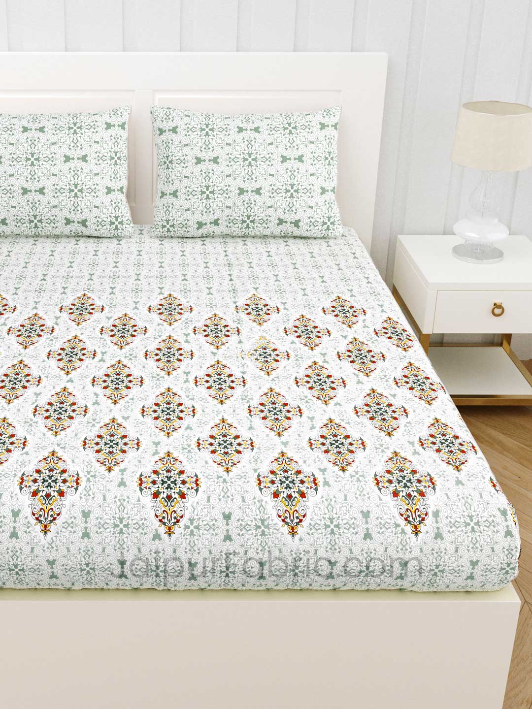 Royal Heritage Green Premium Cotton King Size Double BedSheet