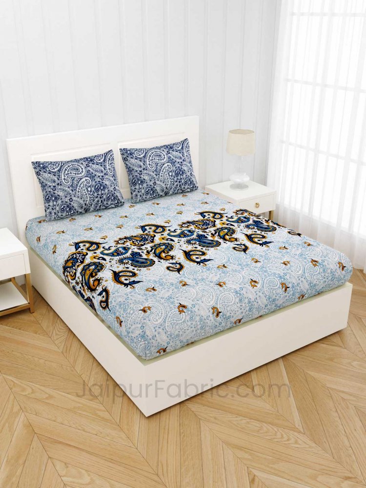 Artistic Blue Premium Cotton King Size Double BedSheet