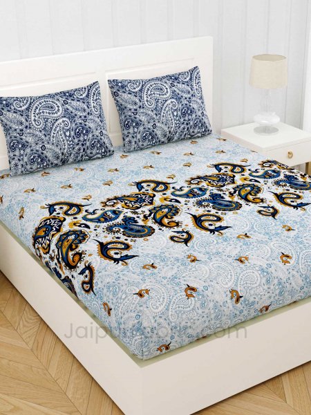 Artistic Blue Premium Cotton King Size Double BedSheet