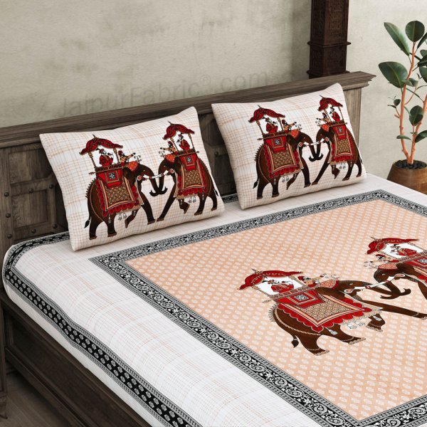 JaipurFabric® Royal Sawari Peach Super King Size 10 Feet Wide Premium Cotton Bed Sheet