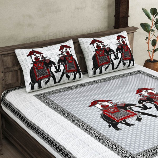 JaipurFabric® Royal Sawari Grey Super King Size 10 Feet Wide Premium Cotton Bed Sheet
