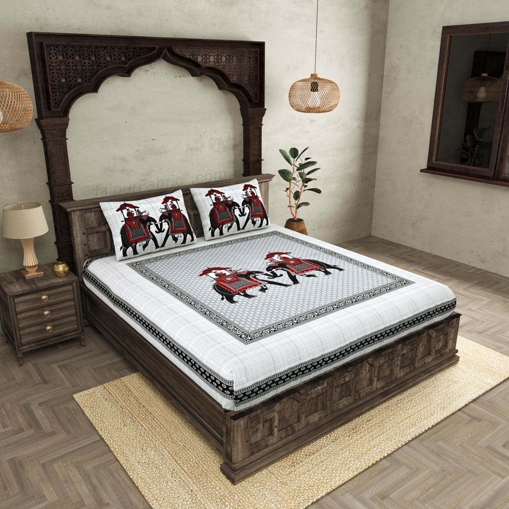 JaipurFabric® Royal Sawari Grey Super King Size 10 Feet Wide Premium Cotton Bed Sheet