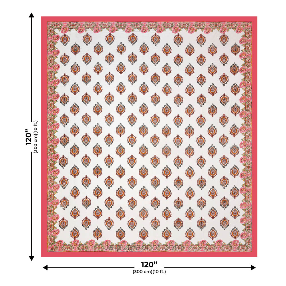 JaipurFabric® Booti Block Print Peachy King Size 10 Feet Wide Premium Cotton Bed Sheet