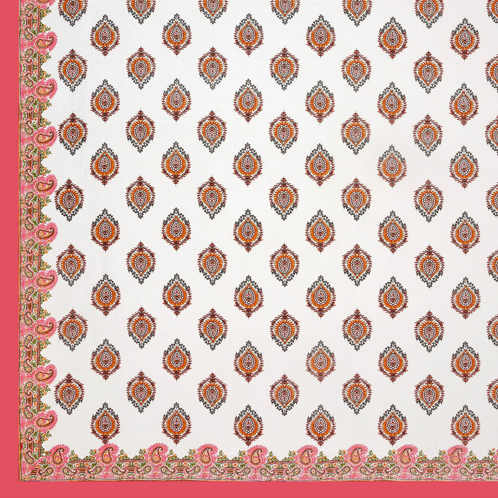 JaipurFabric® Booti Block Print Peachy King Size 10 Feet Wide Premium Cotton Bed Sheet