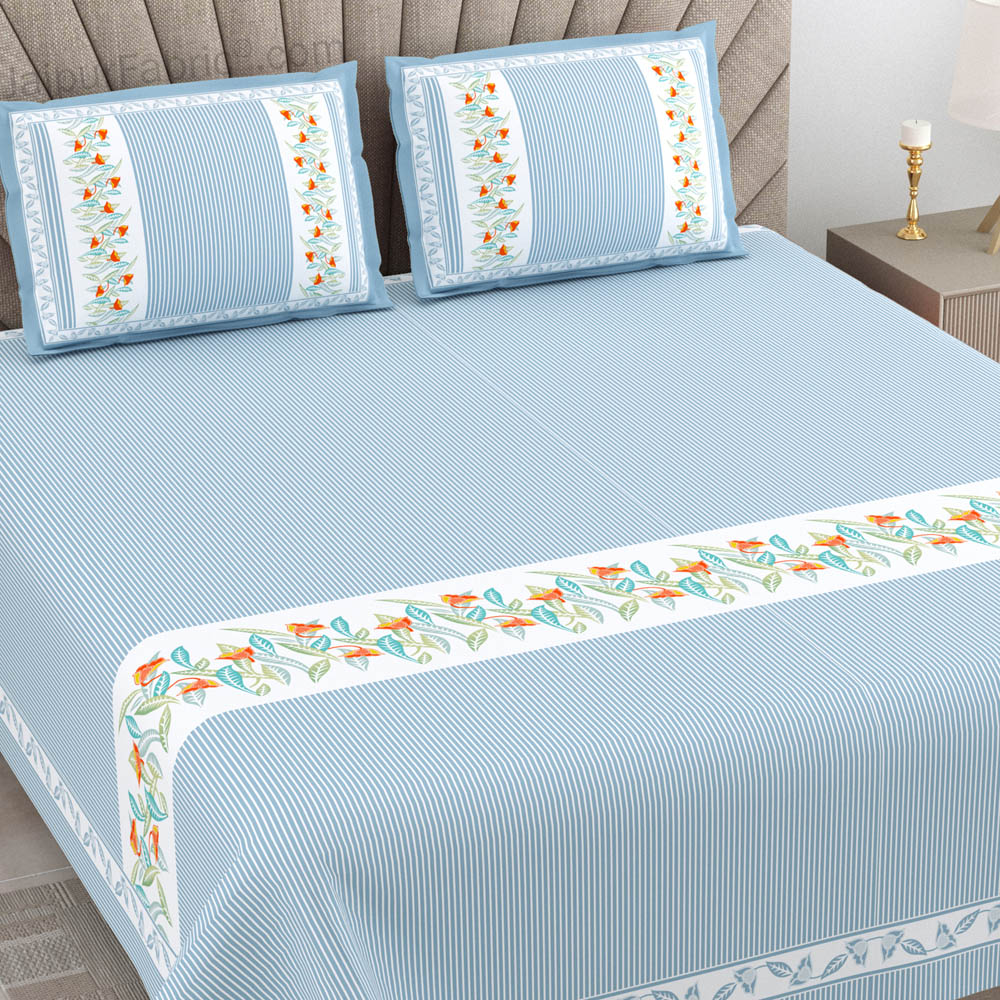 Blue Eco Friendly Pure Cotton King Size Double BedSheet