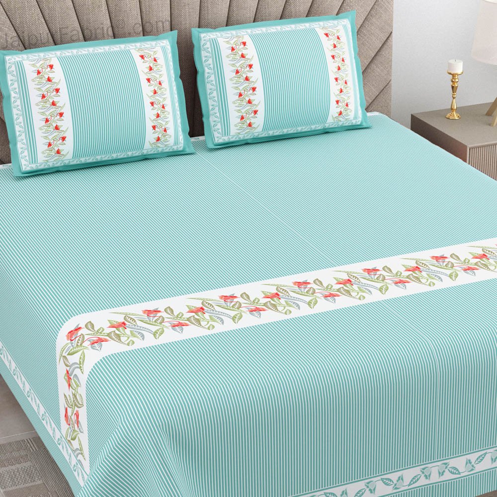Sea Green Eco Friendly Pure Cotton King Size Double BedSheet