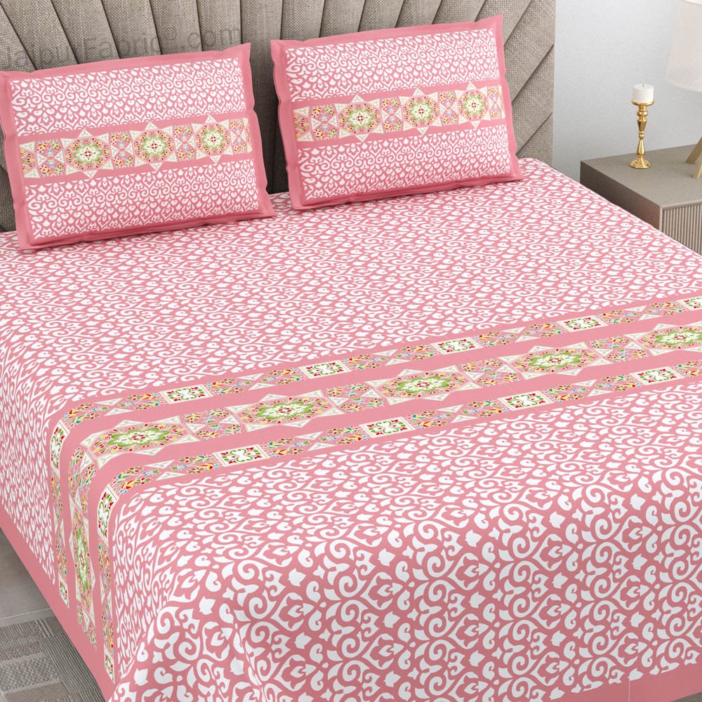 Pink Ethnic Pure Cotton King Size Double BedSheet