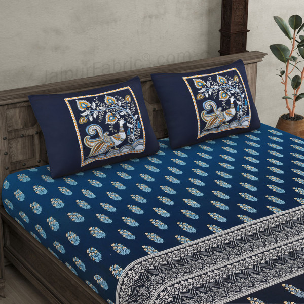 Royal Blue Ethnic Gradience Premium Twill Cotton King Size BedSheet