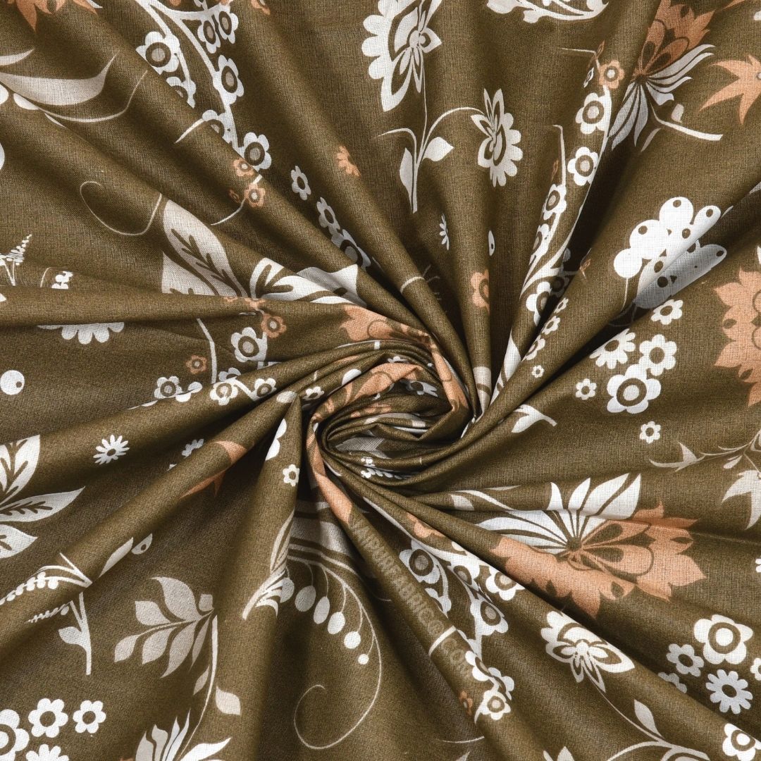 Flowery Spring Brown Cotton King Size Bedsheet