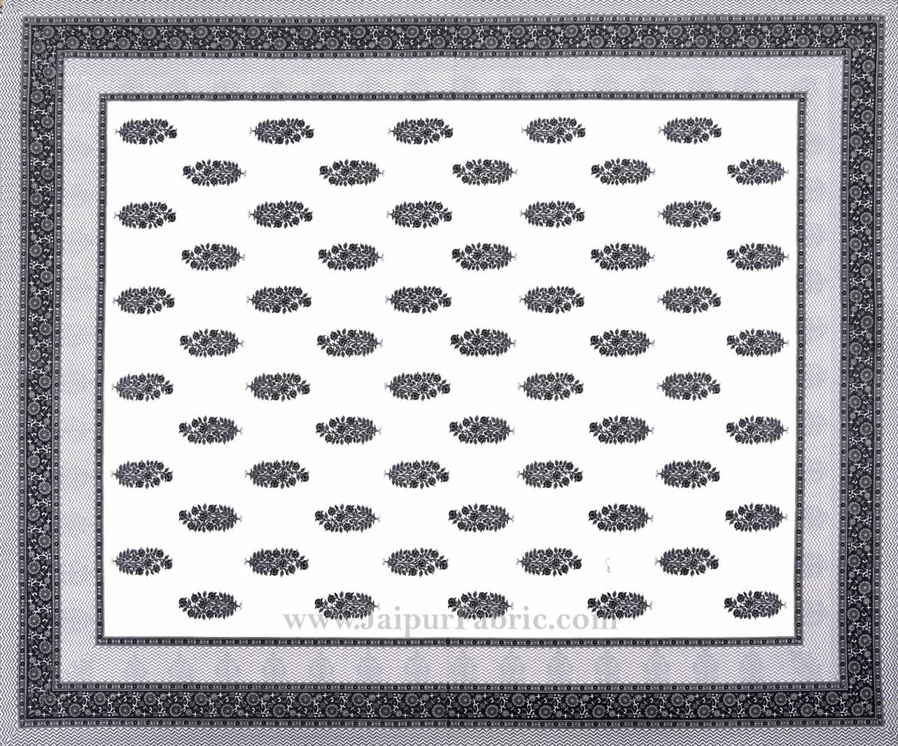 Ethnic Block Print Grey Double Bedsheet