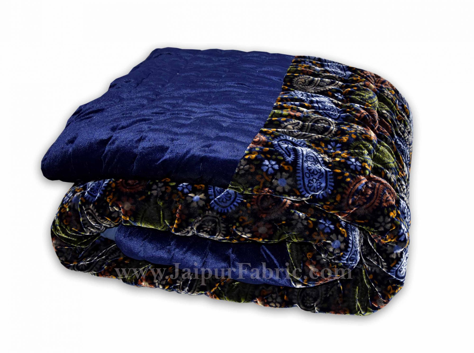 Velvet Cloth Double Bed Quilt Jaipuri Razai blue Shaneel Rajai by Jaipur Fabric