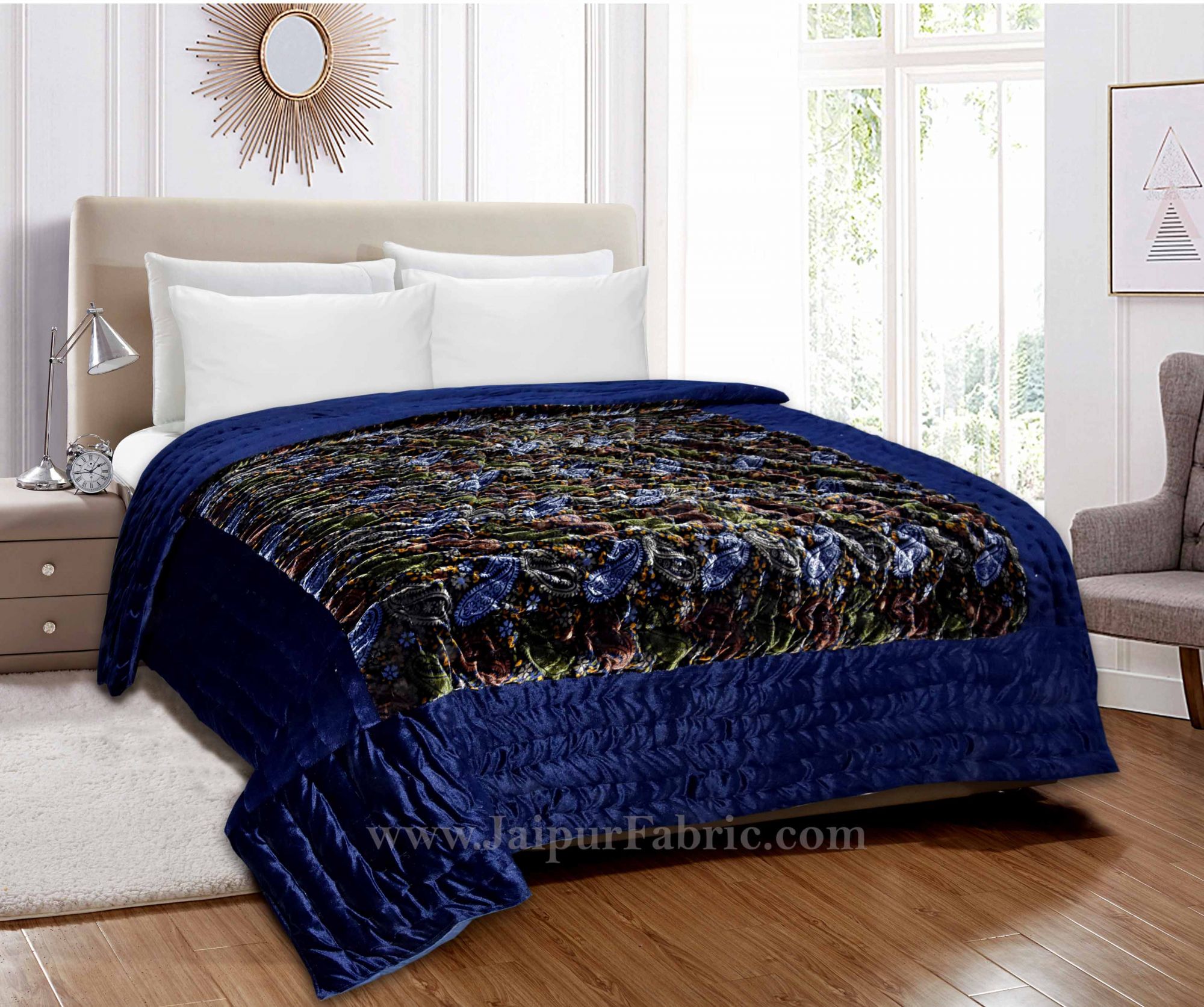 Velvet Cloth Double Bed Quilt Jaipuri Razai Blue Shaneel Rajai By