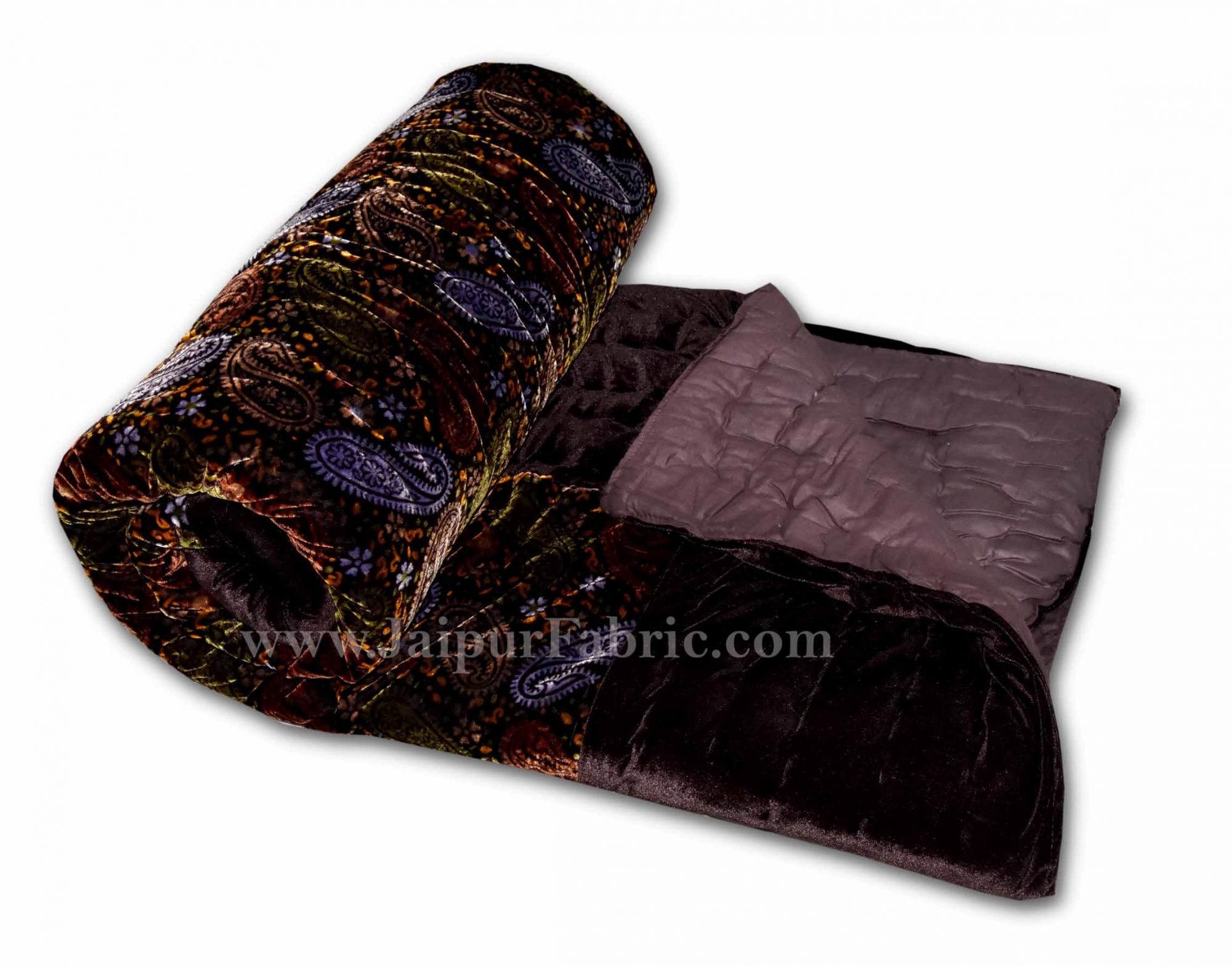 Velvet Cloth Double Bed Quilt Jaipuri Razai Paisley Brown Shaneel Rajai by Jaipur Fabric