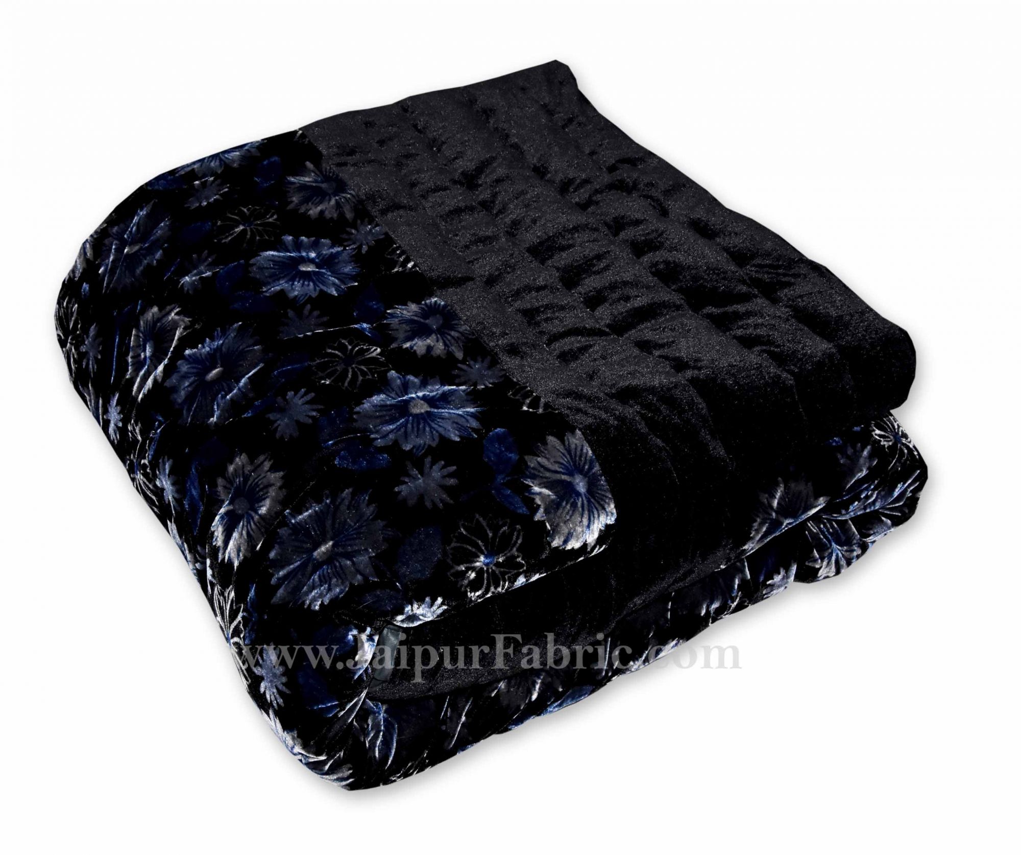 Velvet Cloth Double Bed Quilt Jaipuri Razai Black Shaneel Rajai by Jaipur Fabric